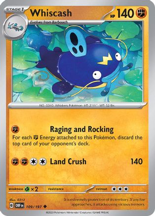 Whiscash (109) Reverse Holofoil - Obsidian Flames