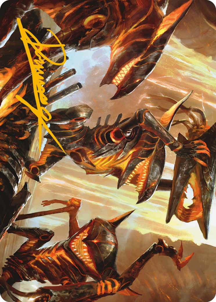 Gleeful Demolition Art Card (Gold-Stamped Signature) [Phyrexia: All Will Be One Art Series] | Silver Goblin