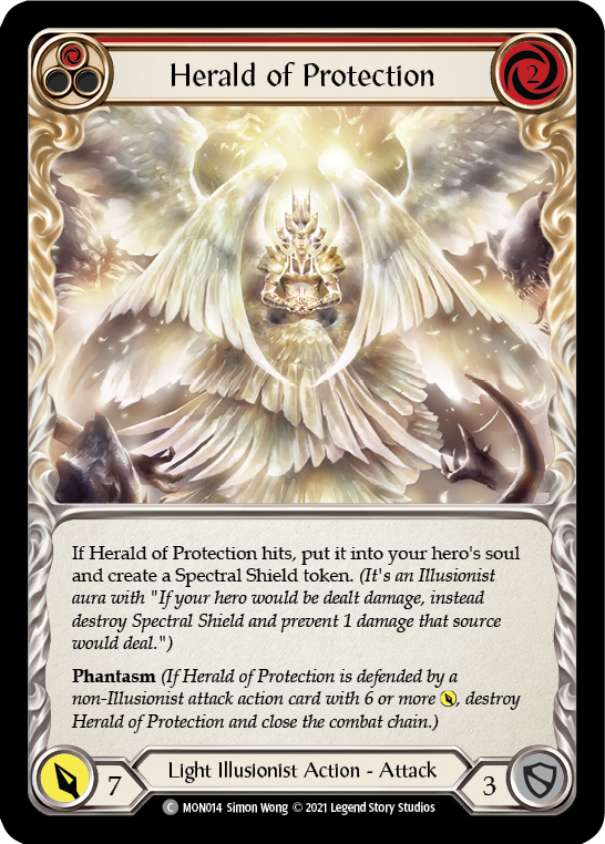 Herald of Protection (Red) [MON014-RF] (Monarch)  1st Edition Rainbow Foil | Silver Goblin