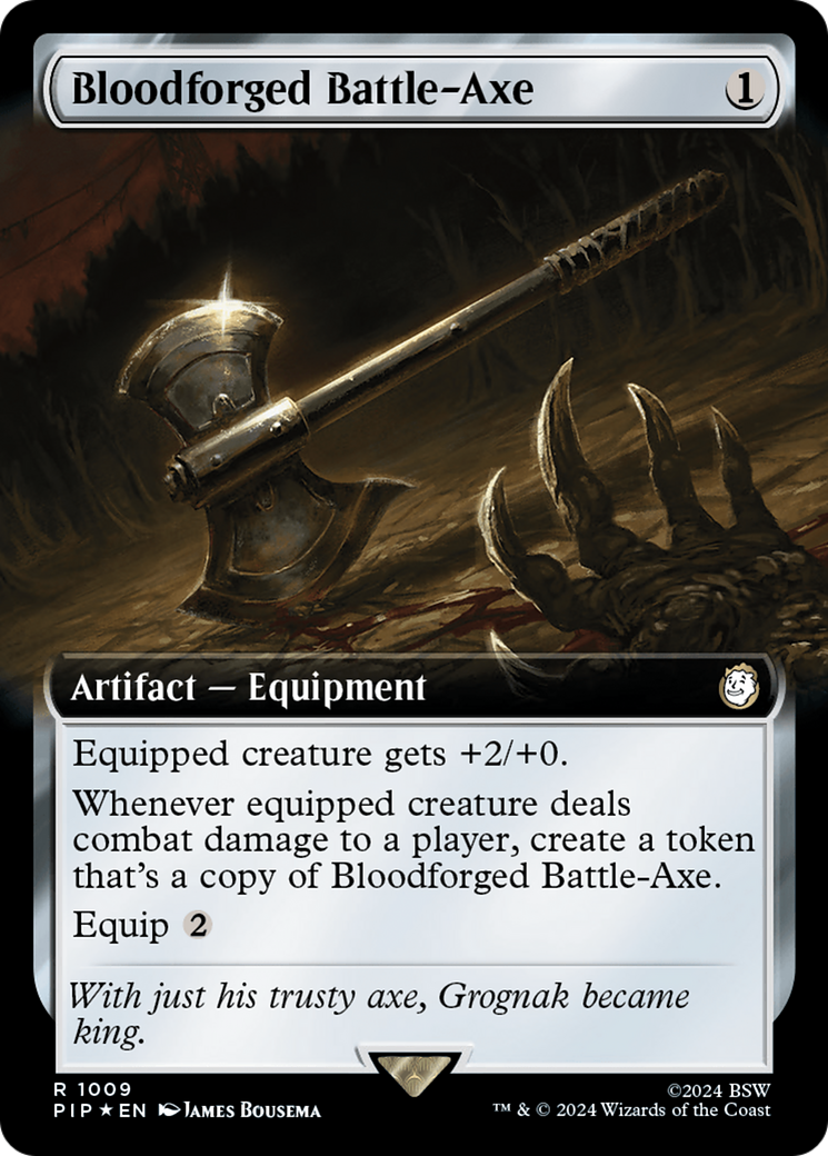 Bloodforged Battle-Axe (Extended Art) (Surge Foil) [Fallout] | Silver Goblin