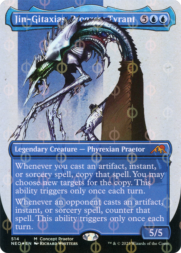 Jin-Gitaxias, Progress Tyrant (Borderless Concept Praetors Step-and-Compleat Foil) [Phyrexia: All Will Be One] | Silver Goblin