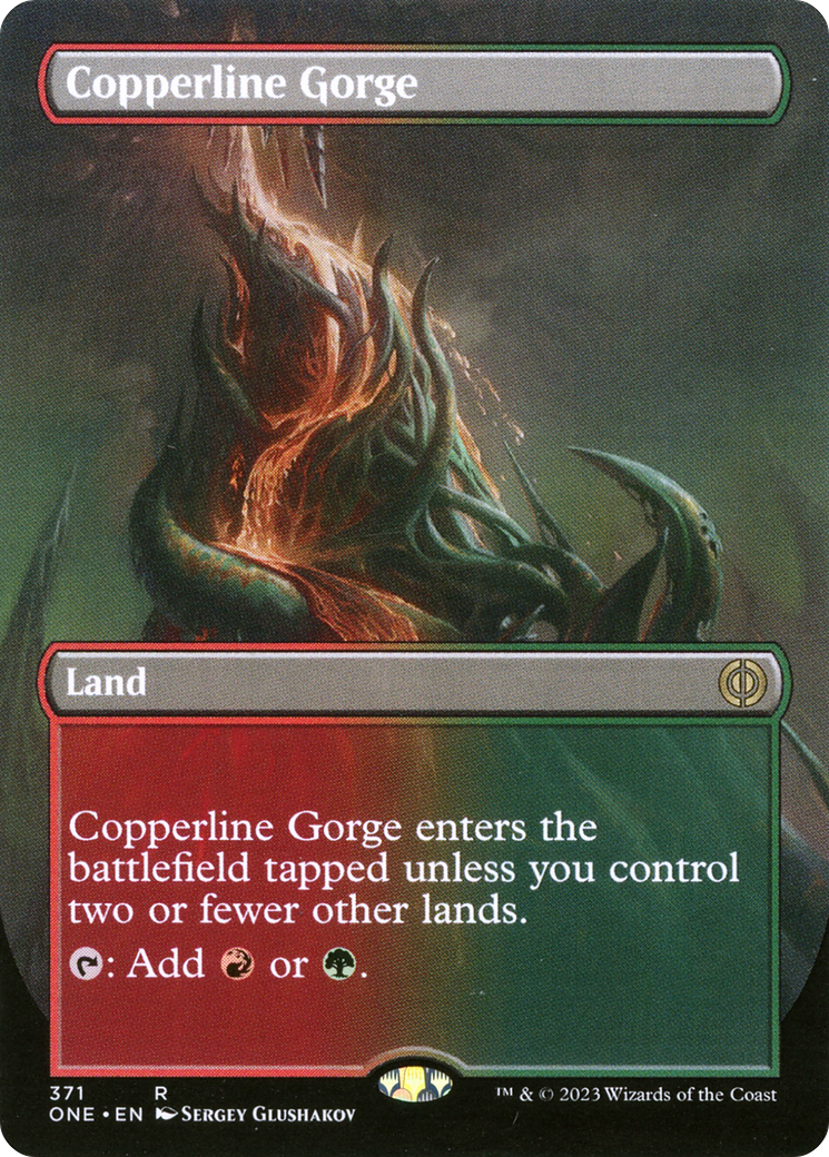 Copperline Gorge (Borderless Alternate Art) [Phyrexia: All Will Be One] | Silver Goblin