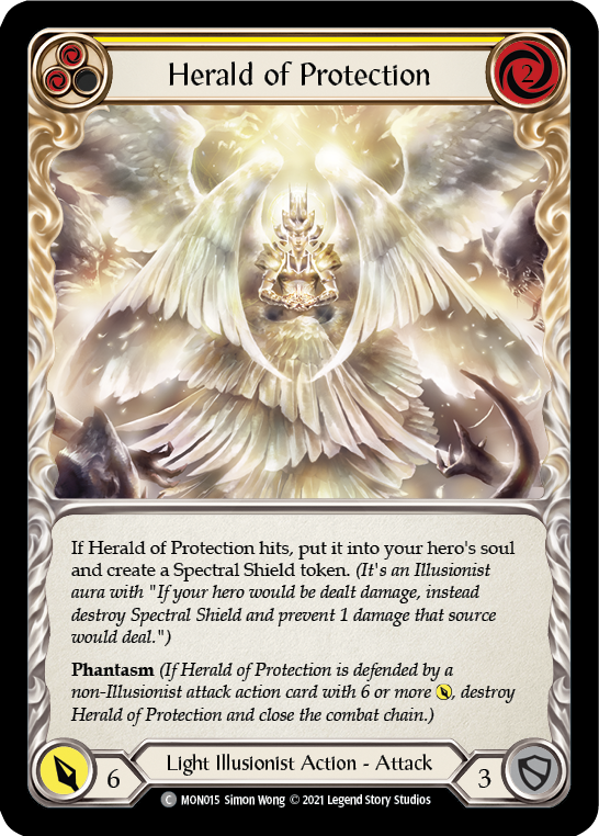 Herald of Protection (Yellow) [MON015-RF] (Monarch)  1st Edition Rainbow Foil | Silver Goblin