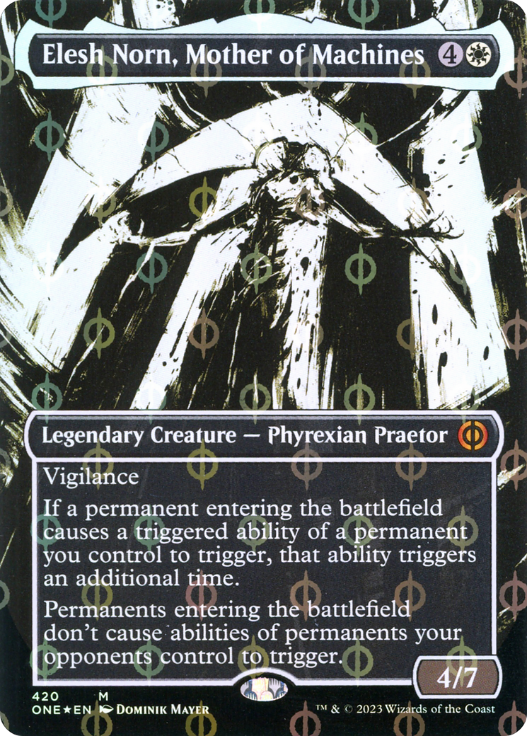 Elesh Norn, Mother of Machines (Borderless Ichor Step-and-Compleat Foil) [Phyrexia: All Will Be One] | Silver Goblin