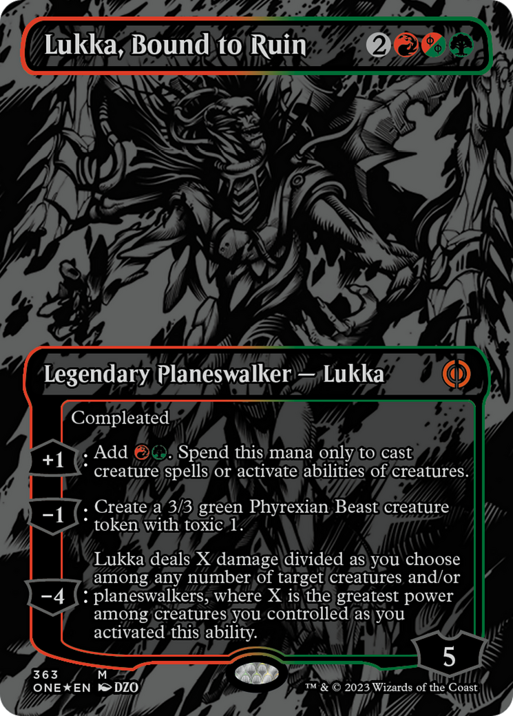 Lukka, Bound to Ruin (Oil Slick Raised Foil) [Phyrexia: All Will Be One] | Silver Goblin