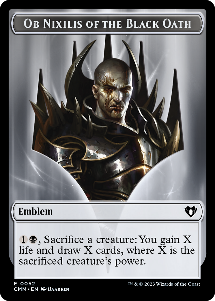 Clue // Ob Nixilis of the Black Oath Emblem Double-Sided Token [Commander Masters Tokens] | Silver Goblin