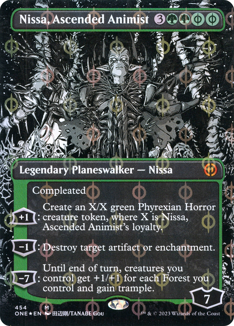 Nissa, Ascended Animist (Borderless Manga Step-and-Compleat Foil) [Phyrexia: All Will Be One] | Silver Goblin