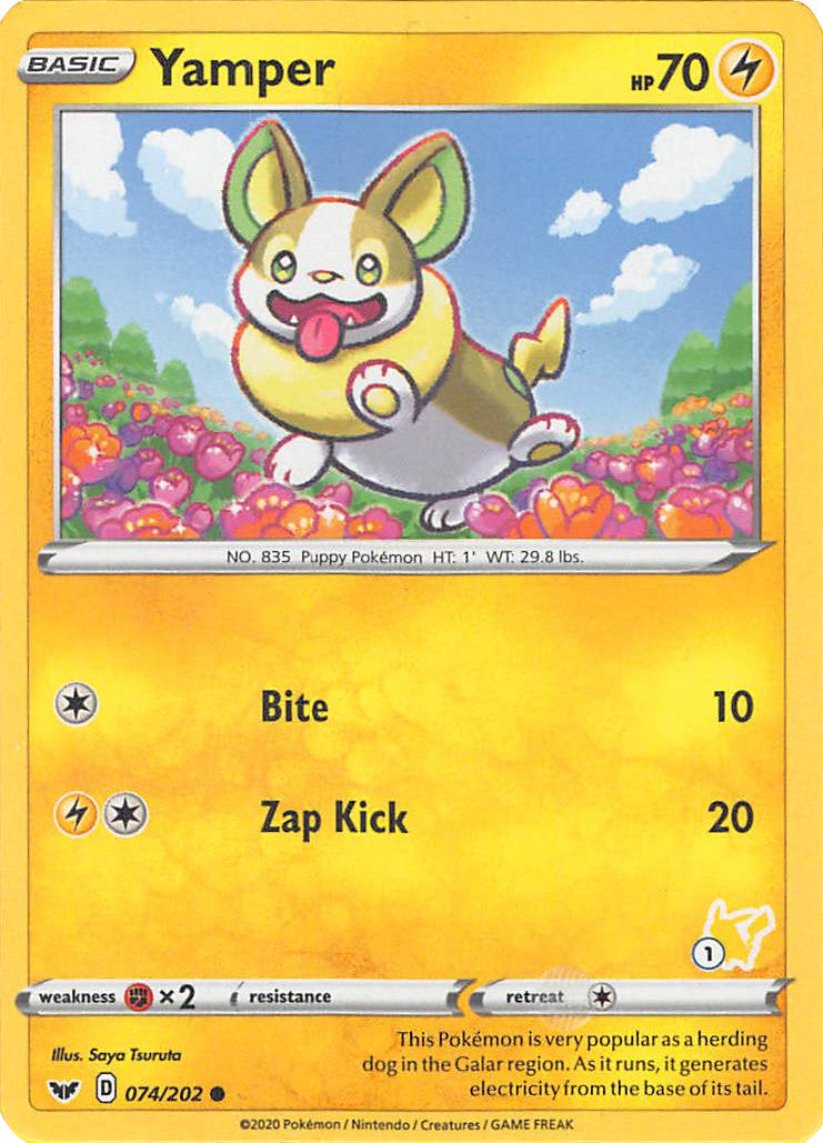 Yamper (074/202) (Pikachu Stamp #1) [Battle Academy 2022] | Silver Goblin