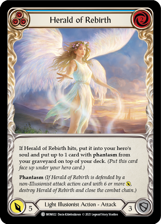 Herald of Rebirth (Blue) [MON022-RF] (Monarch)  1st Edition Rainbow Foil | Silver Goblin