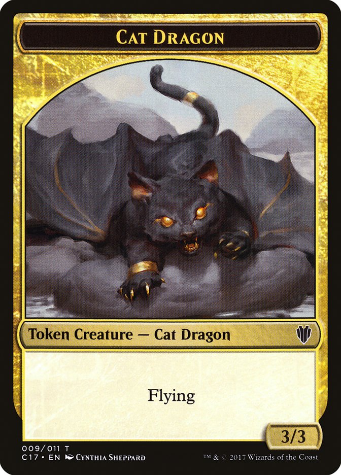 Gold // Cat Dragon Double-Sided Token [Commander 2017 Tokens] | Silver Goblin