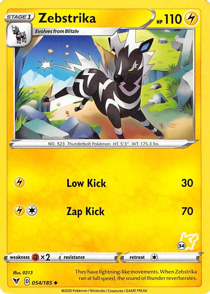 Zebstrika (054/185) (Pikachu Stamp #34) [Battle Academy 2022] | Silver Goblin