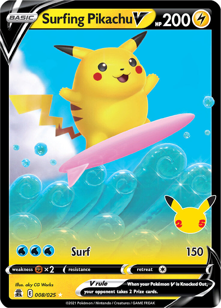 Surfing Pikachu V (008/025) [Celebrations: 25th Anniversary] | Silver Goblin