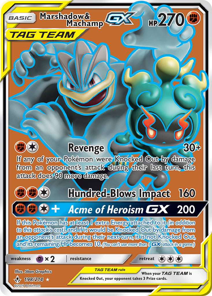 Marshadow & Machamp GX (198/214) [Sun & Moon: Unbroken Bonds] | Silver Goblin