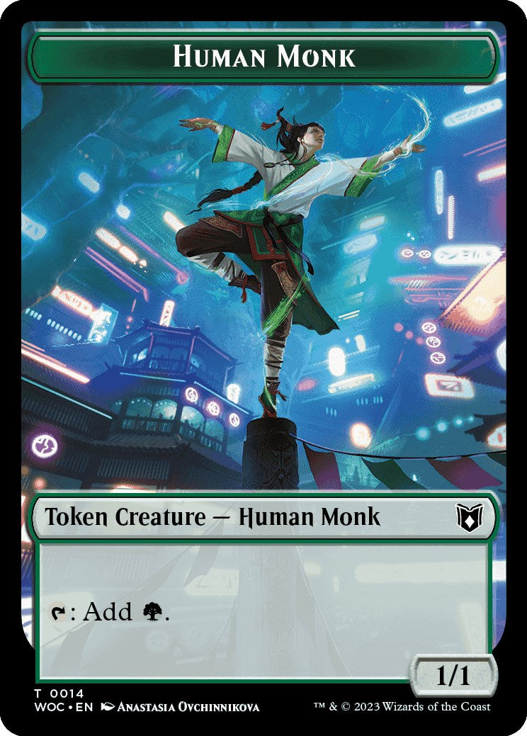 Human Monk // Saproling Double-Sided Token [Wilds of Eldraine Commander Tokens] | Silver Goblin