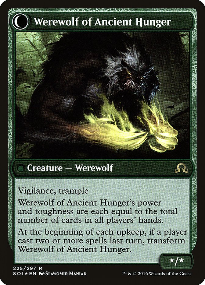 Sage of Ancient Lore // Werewolf of Ancient Hunger [Shadows over Innistrad Prerelease Promos] | Silver Goblin