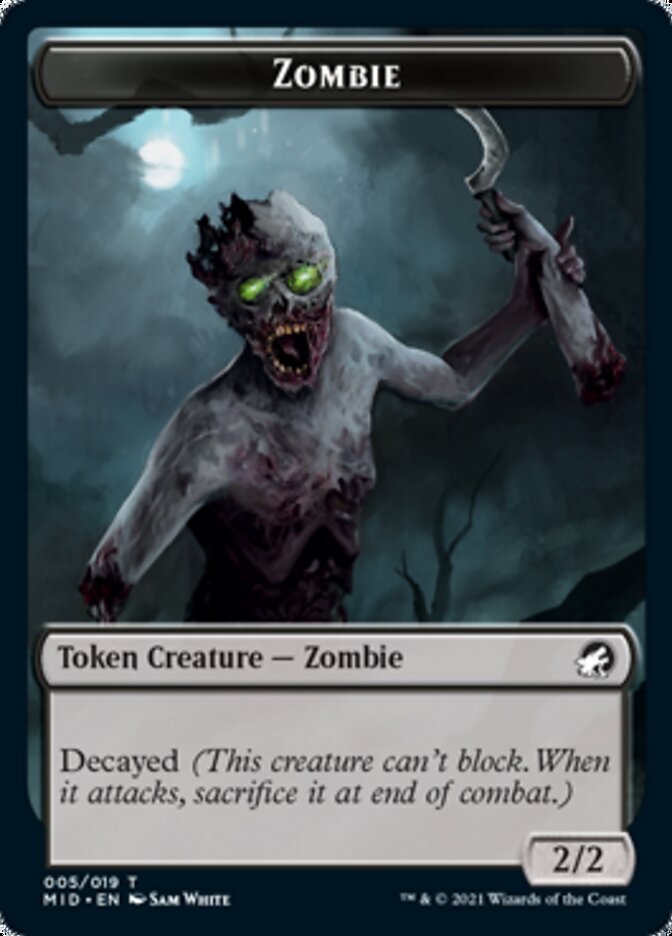 Zombie (005) // Wrenn and Seven Emblem Double-Sided Token [Innistrad: Midnight Hunt Tokens] | Silver Goblin