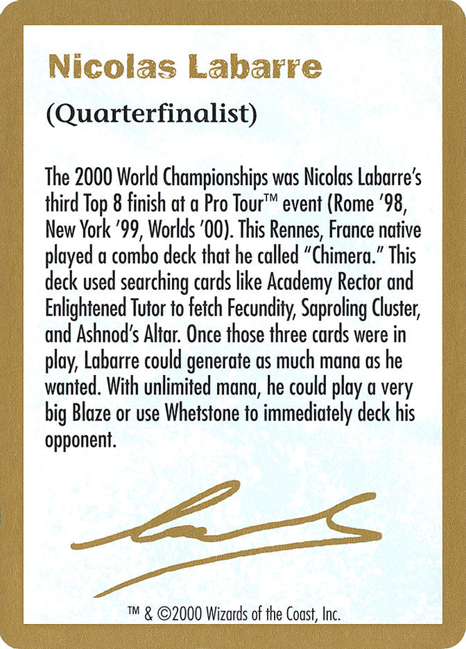 Nicolas Labarre Bio [World Championship Decks 2000] | Silver Goblin