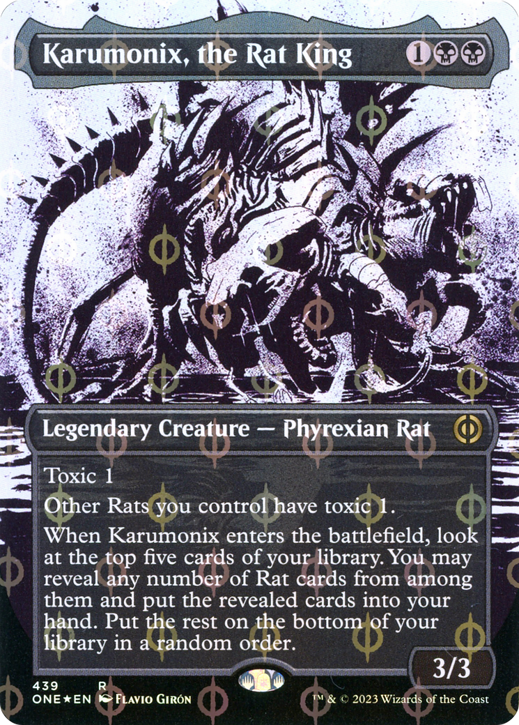 Karumonix, the Rat King (Borderless Ichor Step-and-Compleat Foil) [Phyrexia: All Will Be One] | Silver Goblin