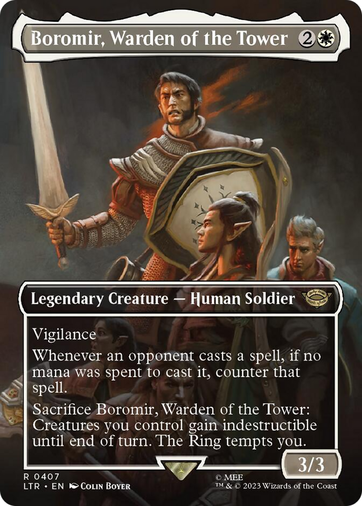 Boromir, Warden of the Tower (Borderless Alternate Art) [The Lord of the Rings: Tales of Middle-Earth] | Silver Goblin