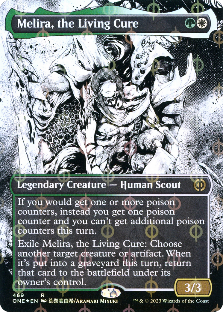 Melira, the Living Cure (Borderless Manga Step-and-Compleat Foil) [Phyrexia: All Will Be One] | Silver Goblin