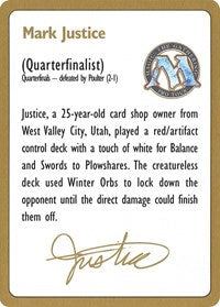 1996 Mark Justice Biography Card [World Championship Decks] | Silver Goblin