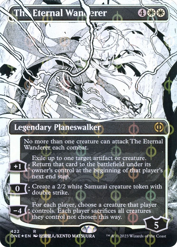 The Eternal Wanderer (Borderless Manga Step-and-Compleat Foil) [Phyrexia: All Will Be One] | Silver Goblin