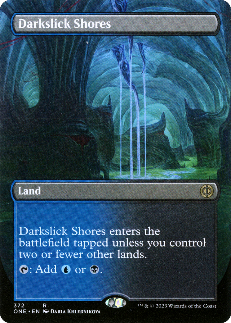 Darkslick Shores (Borderless Alternate Art) [Phyrexia: All Will Be One] | Silver Goblin