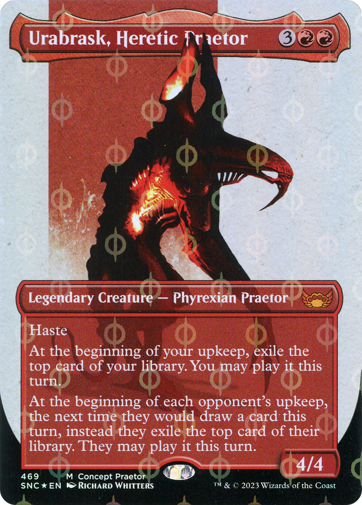 Urabrask, Heretic Praetor (Borderless Concept Praetors Step-and-Compleat Foil) [Phyrexia: All Will Be One] | Silver Goblin