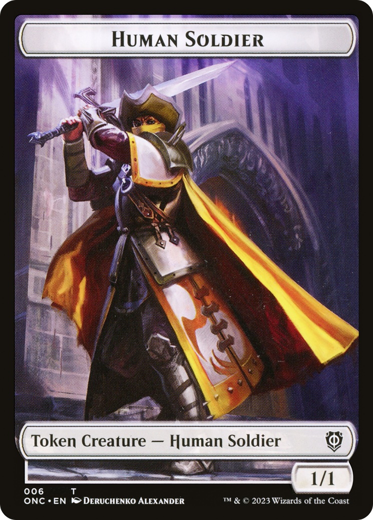 Human Soldier // Elephant Double-Sided Token [Phyrexia: All Will Be One Commander Tokens] | Silver Goblin