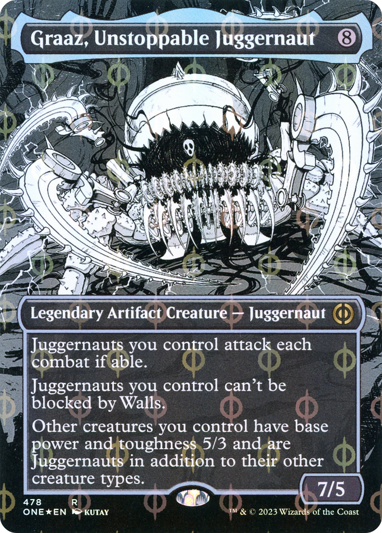 Graaz, Unstoppable Juggernaut (Borderless Manga Step-and-Compleat Foil) [Phyrexia: All Will Be One] | Silver Goblin