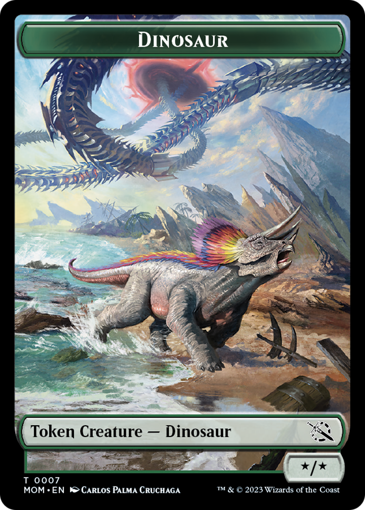 Warrior // Dinosaur Double-Sided Token [March of the Machine Tokens] | Silver Goblin