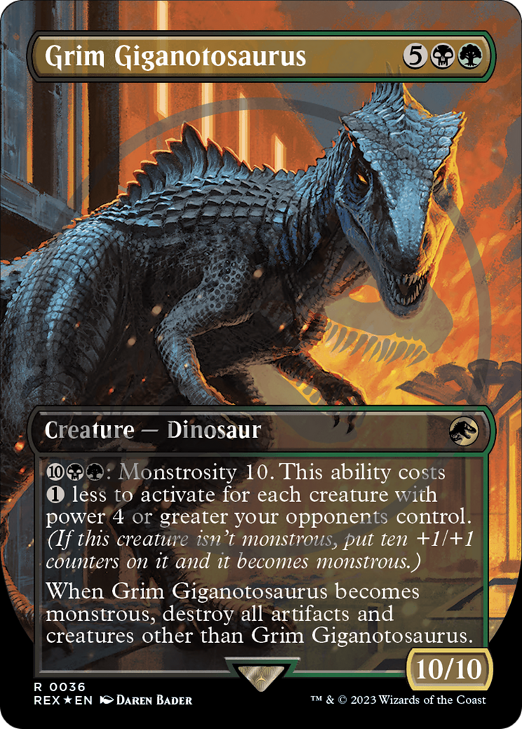 Grim Giganotosaurus (Emblem) (Borderless) [Jurassic World Collection Tokens] | Silver Goblin
