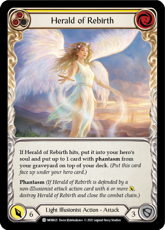 Herald of Rebirth (Yellow) [MON021-RF] (Monarch)  1st Edition Rainbow Foil | Silver Goblin