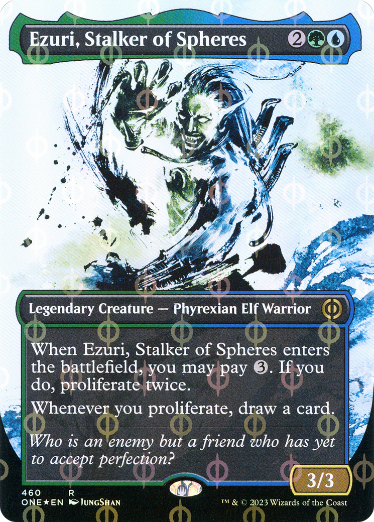 Ezuri, Stalker of Spheres (Borderless Ichor Step-and-Compleat Foil) [Phyrexia: All Will Be One] | Silver Goblin