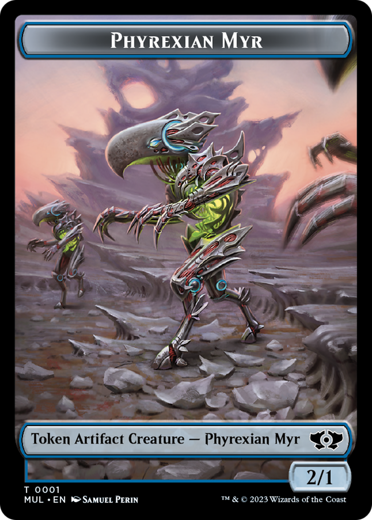 Phyrexian Myr // Wrenn and Realmbreaker Emblem Double-Sided Token [March of the Machine Tokens] | Silver Goblin