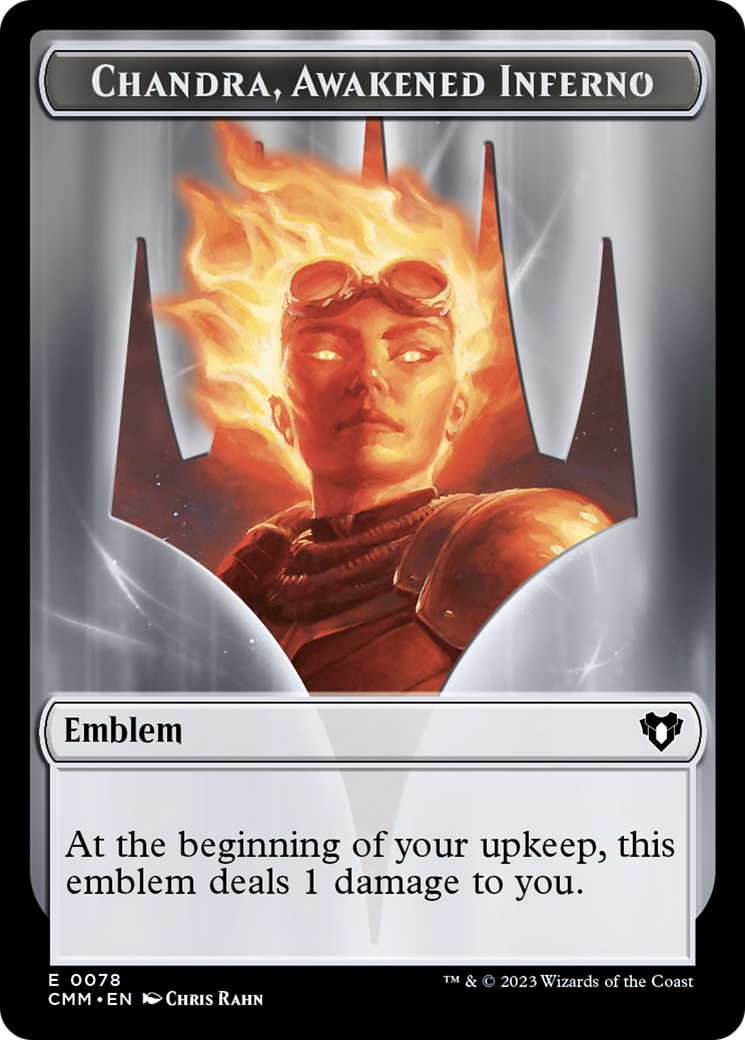 Chandra, Awakened Inferno Emblem // Wizard Double-Sided Token [Commander Masters Tokens] | Silver Goblin