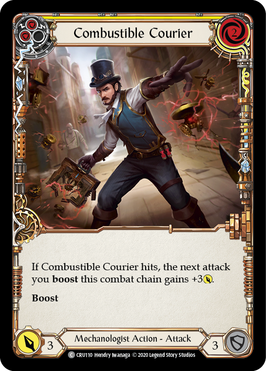 Combustible Courier (Yellow) [CRU110] (Crucible of War)  1st Edition Rainbow Foil | Silver Goblin