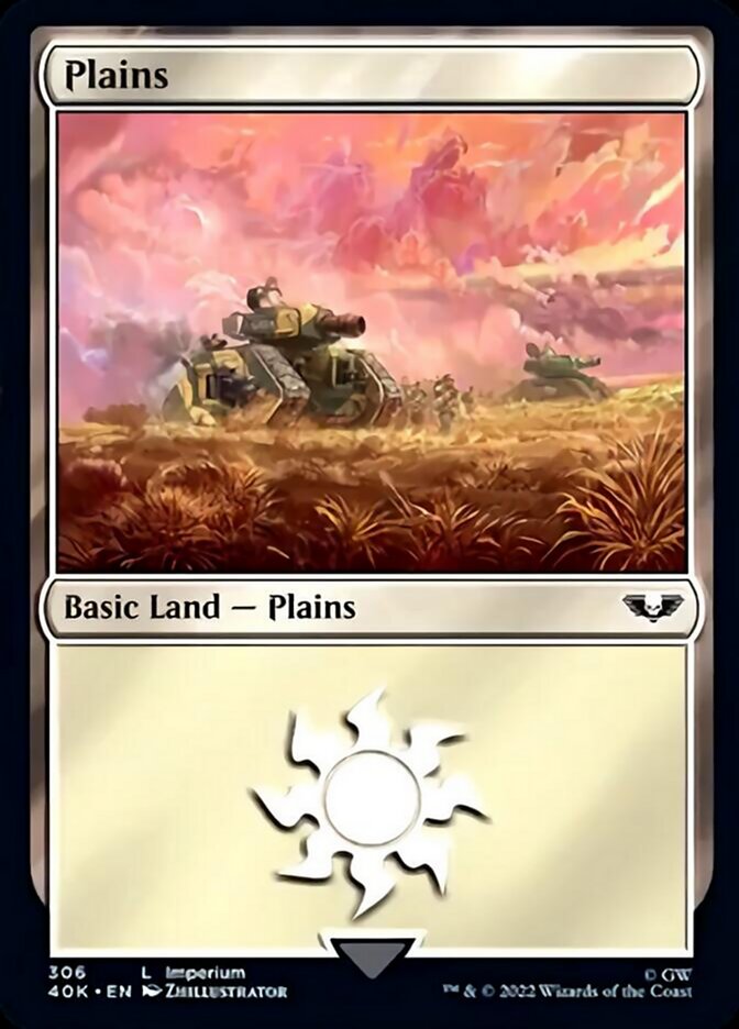 Plains (306) (Surge Foil) [Warhammer 40,000] | Silver Goblin