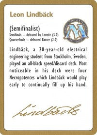1996 Leon Lindback Biography Card [World Championship Decks] | Silver Goblin