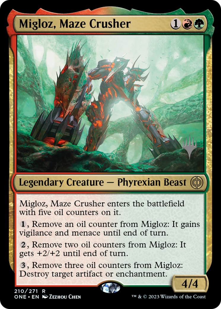 Migloz, Maze Crusher (Promo Pack) [Phyrexia: All Will Be One Promos] | Silver Goblin