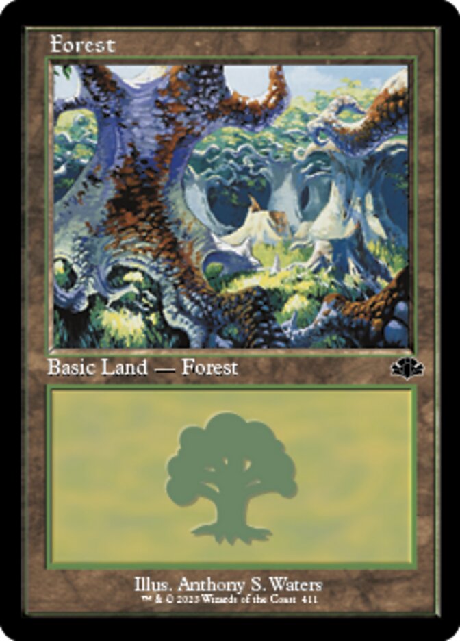 Forest (411) (Retro) [Dominaria Remastered] | Silver Goblin