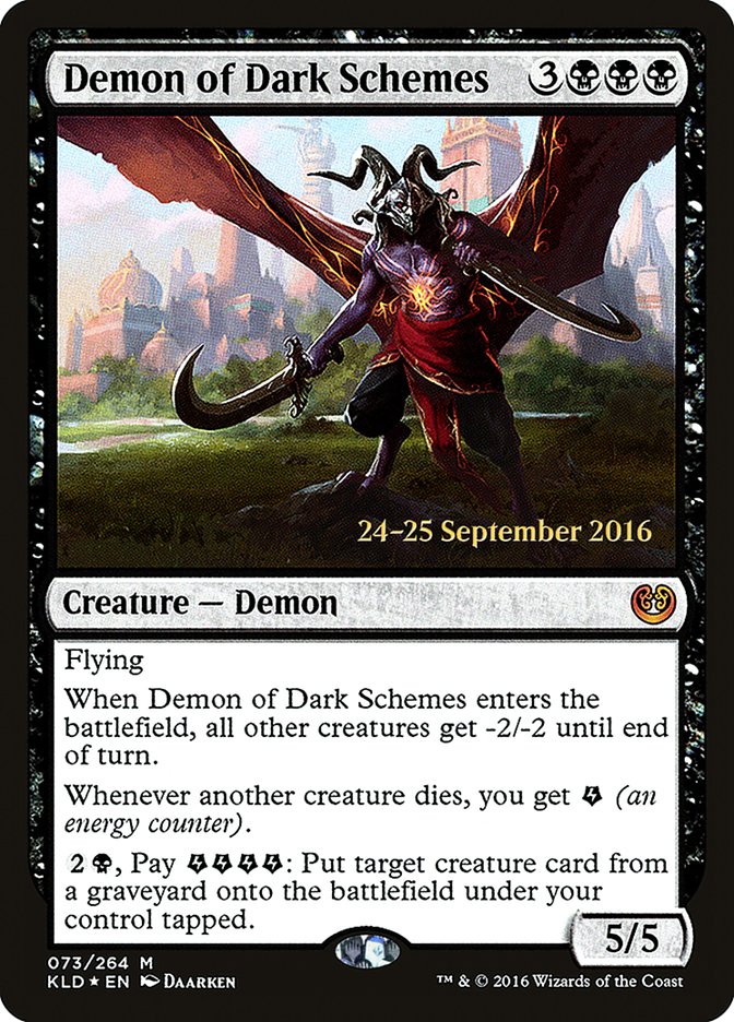 Demon of Dark Schemes [Kaladesh Prerelease Promos] | Silver Goblin
