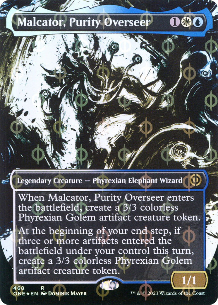 Malcator, Purity Overseer (Borderless Ichor Step-and-Compleat Foil) [Phyrexia: All Will Be One] | Silver Goblin