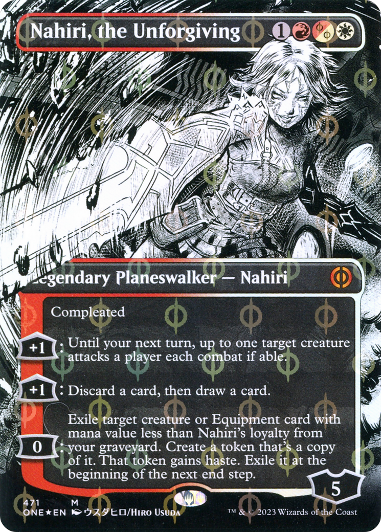 Nahiri, the Unforgiving (Borderless Manga Step-and-Compleat Foil) [Phyrexia: All Will Be One] | Silver Goblin