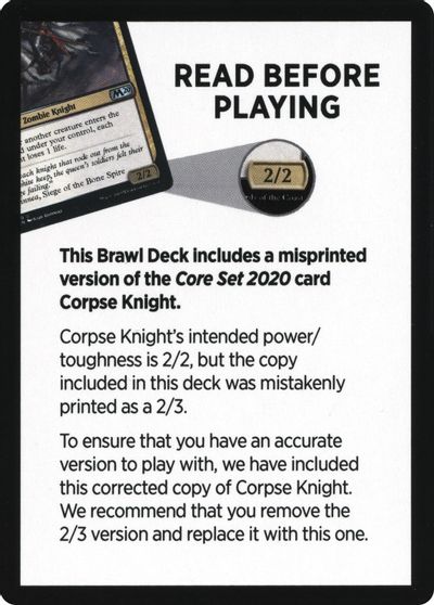Corpse Knight Reminder Card (Knights' Charge Brawl Deck) [Core Set 2020 Tokens] | Silver Goblin